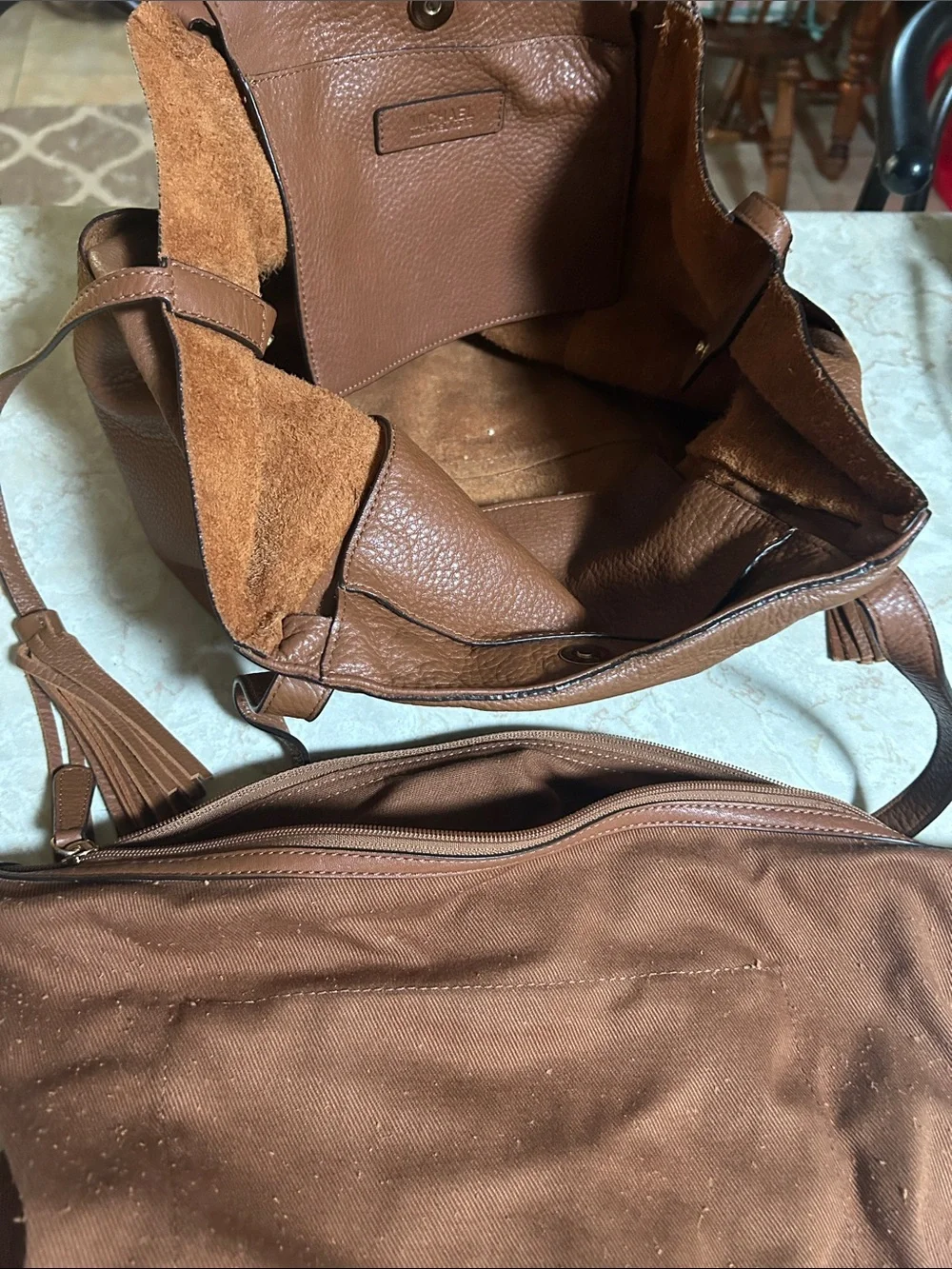 MICHAEL Michael Kors Brown Pebbled Leather Tote with Tassels